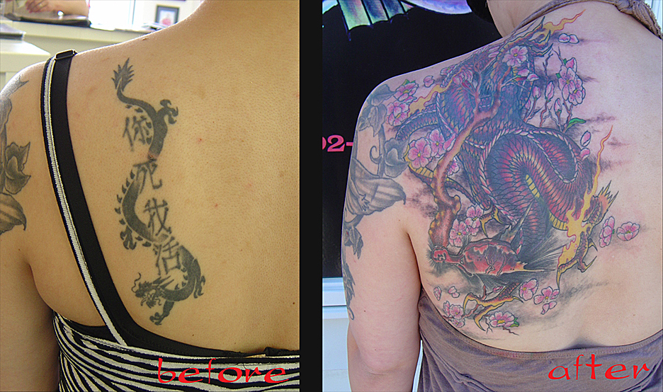 Looking for unique Asian tattoos Tattoos?  delicate dragon coverup