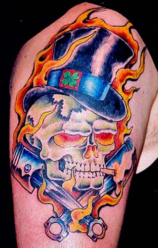 Tattoo Galleries: skull with pistons Tattoo Design