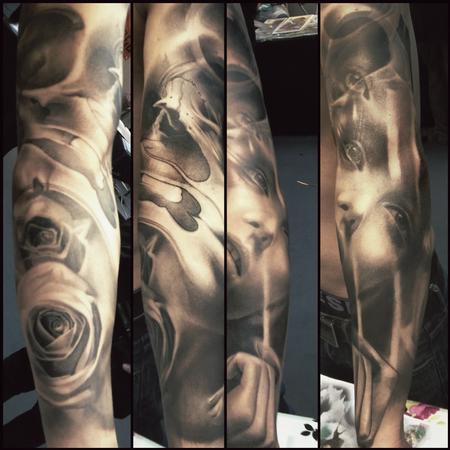 tattoos/ - Surreal roses and face half sleeve - 89512