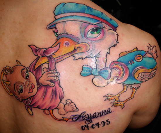 Jason Ackerman - stork and devil baby tattoo