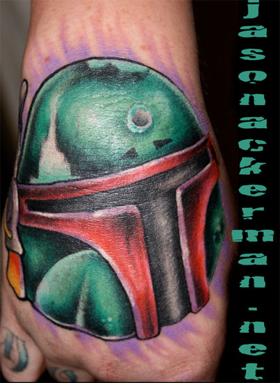 Jason Ackerman - boba feit hand tattoo