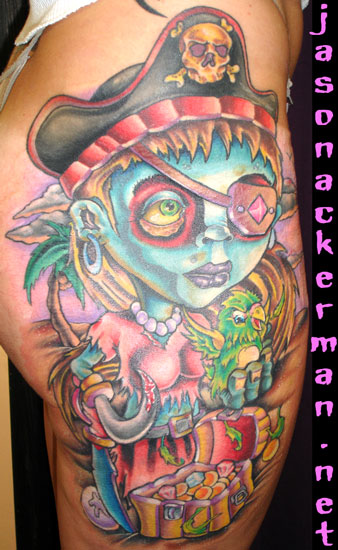 Jason Ackerman - zombie pirate girl tattoo