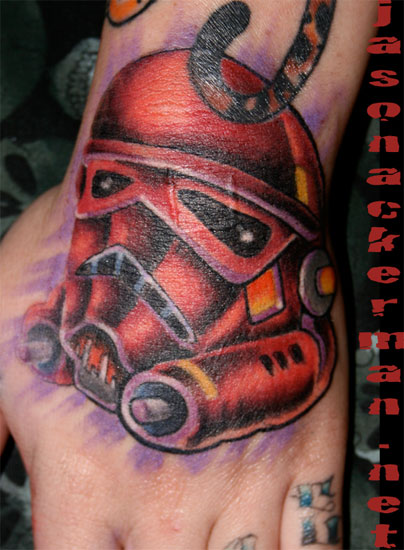 Jason Ackerman - storm trooper hand tattoo