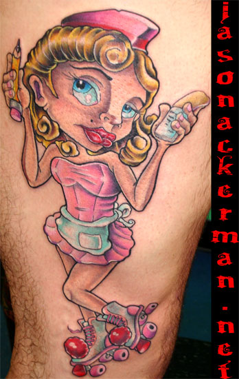 Jason Ackerman - roller skating waitress tattoo