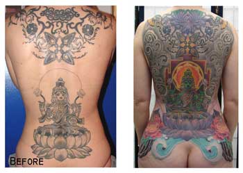 Looking for unique Flower tattoos Tattoos? tibetan backpiece (before-after)