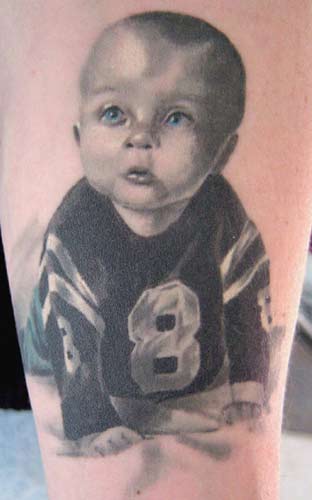 Looking for unique Tom Strom Tattoos?  baby portrait tattoo