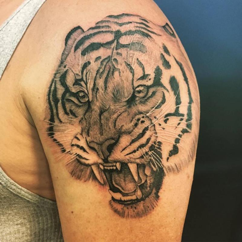 Black and Grey Tiger Tattoo by Adam Lauricella : Tattoos
