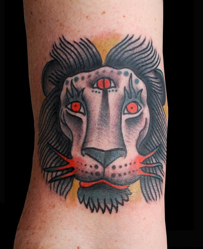 Adam @ Graceland Tattoo : Tattoos : Traditional Old School : Cosmic Lion  Tattoo