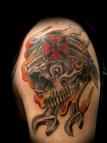 Biker tattoos Tattoos skull wrenches