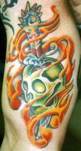 Anthony Lawton Tattoo Galleries: Knife through Skull design