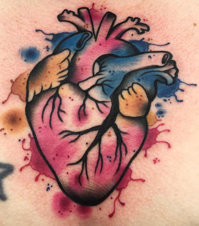 watercolor anatomical heart tattoo design thumbnail