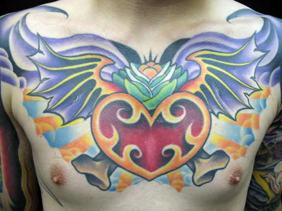 heart with wings tattoos. Heart with wings chest