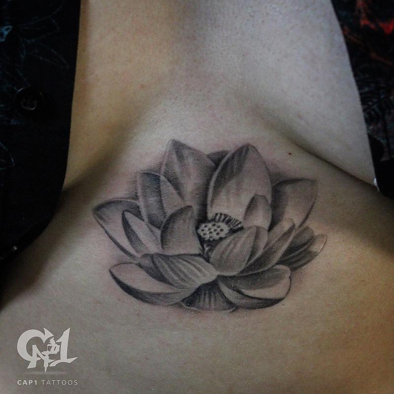 Cap1 Tattoos Tattoos Capone Lotus Flower Sternum Tattoo 