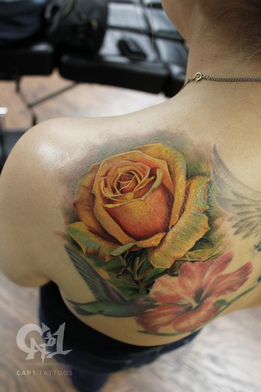 Cap1 Tattoos : Tattoos : Color : Yellow Rose Tattoo