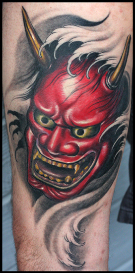 japanese mask tattoos. Cory Norris - Red Hanya mask