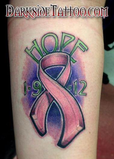 Darkside Tattoo : Tattoos : Mikey Har : Color Hope Ribbon Tattoo