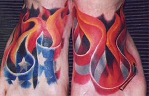 Tattoo Galleries: Burning Flag Feet Tattoo Design