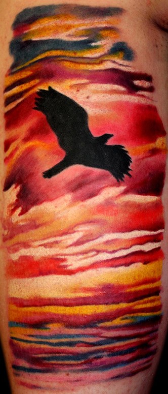 bird silhouette tattoo. Page - Sunset Bird Tattoo