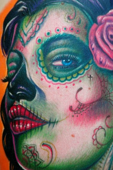Cover Up Tattoo Virgin Mary Sugar Skull Girl Tattoo1