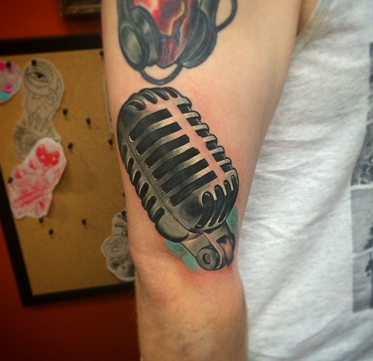 Depiction Tattoo Gallery : Tattoos : Black and Gray : Microphone Tattoo