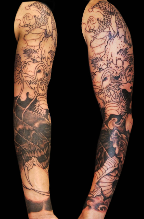 Traditional Japanese Dragon Sleeve Tattoos