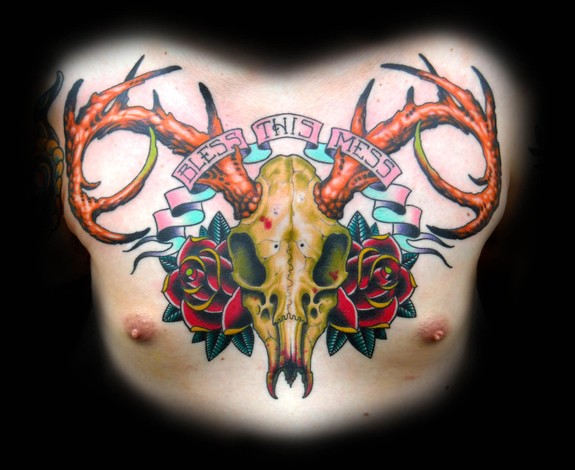 deer skull tattoos. (Deer skull chestpiece