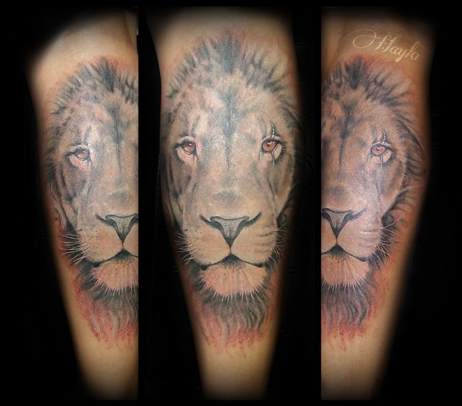Realistic Black And Gray Lion By Haylo Tattoos