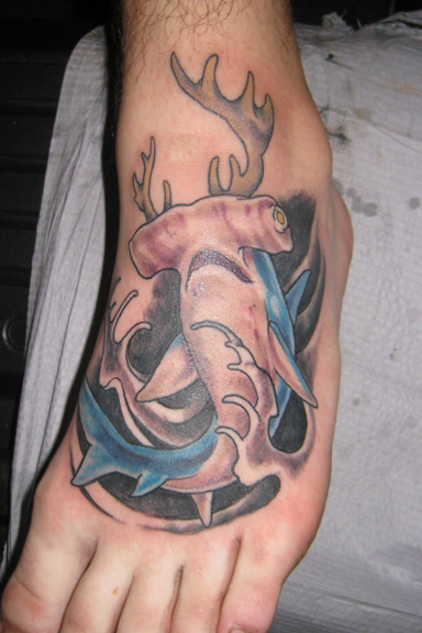 Looking for unique Shawn Hebrank Tattoos A hammerhead Shark with Antlers