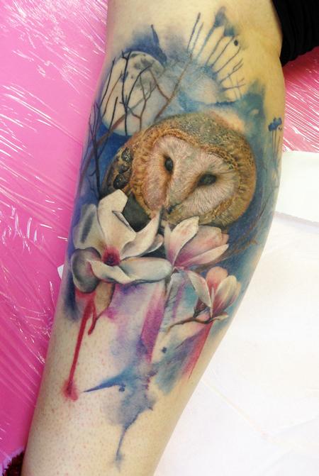 tattoos/ - Owl and Flowers tattoo - 89185