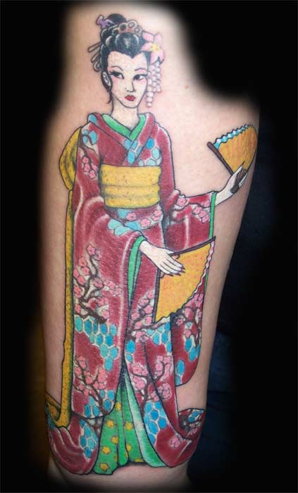 image design japanese fan geisha tattoo