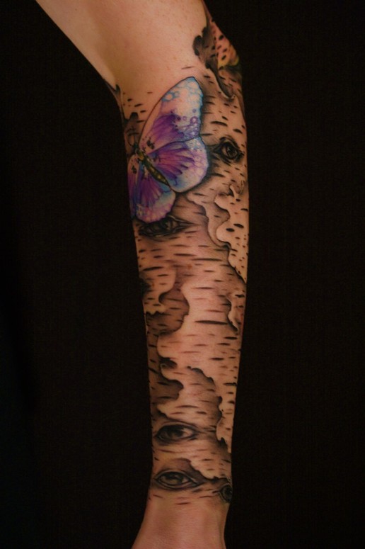 tattoos tattoo bark forearm birch sleeve tree ink butterfly piece violet unusual gray cruise tom progress half lovely arm unknown