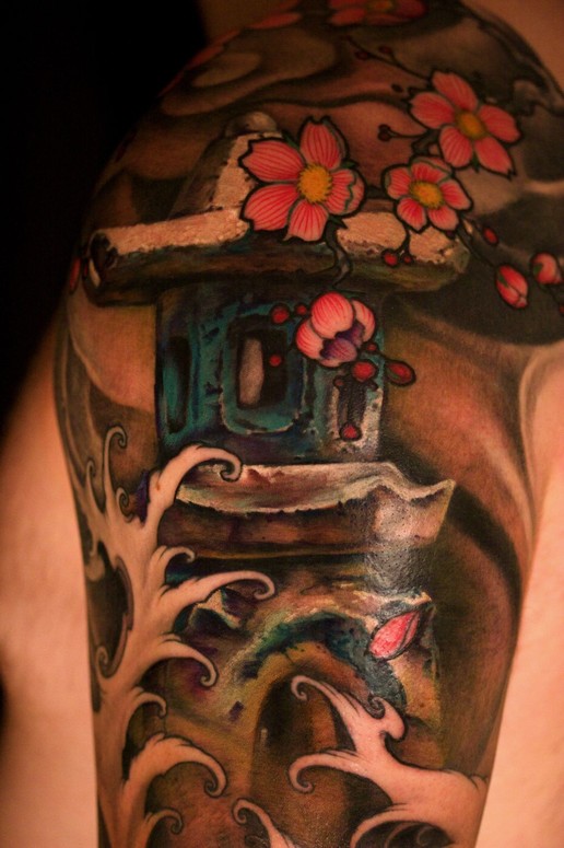 cherry blossom tattoo sleeve. Jeff Gogue - 3/4 sleeve