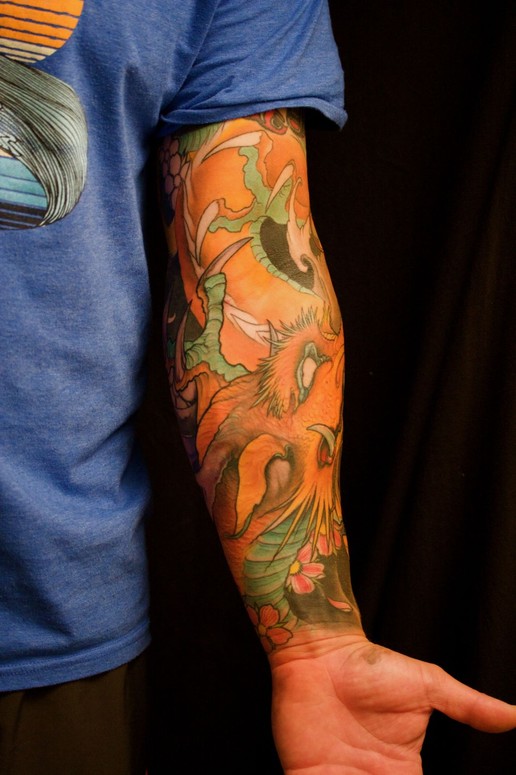 Comments dragon and cherry blossoms full sleeve inprogress color