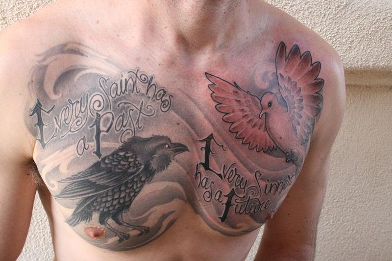 Jeff Norton Tattoos : Tattoos : Body Part Chest Tattoos for Men : raven and dove chest piece