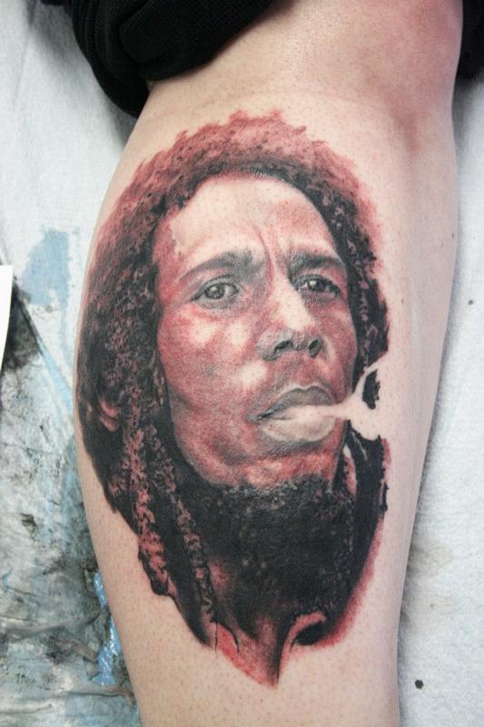 Jeff Norton Tattoos : Tattoos : Body Part Leg : Bob Marley Portrait
