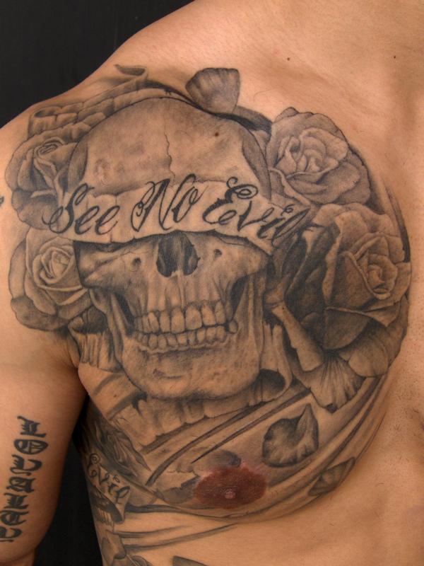 fear no evil skull tattoo designs