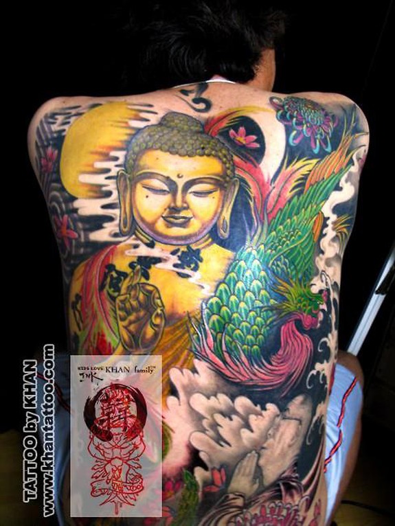 Khan Buddha Full Back Tattoo