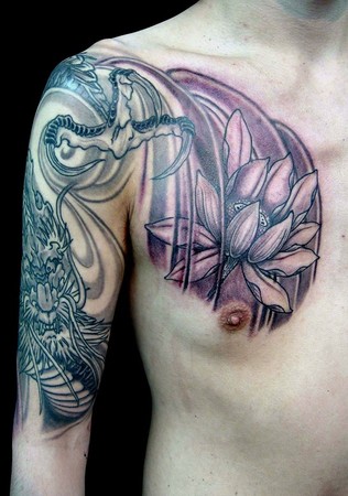 Half Sleeve Tattoos Dragonlotus Black And Grey Tattoo