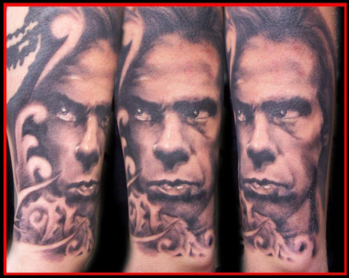 Comments: This is a Nick Cave Portrait Tattoo by Darrin White.