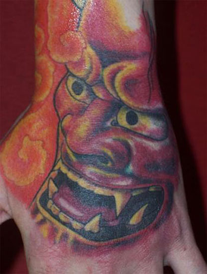 Traditional Japanese Tattoos NOH MASK on hand
