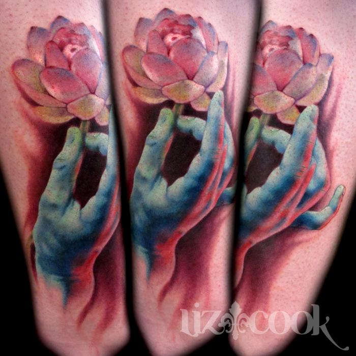Hand and Lotus Tattoo by Liz Cook : Tattoos