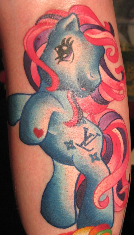Blue Little Pony Tattoo with pink mane