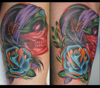 Travis Brown - femal vailed skull and roses