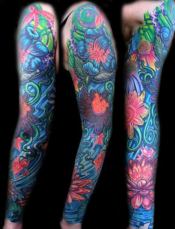 flower sleeve tattoos. Mike Cole - Flowers Tattoo