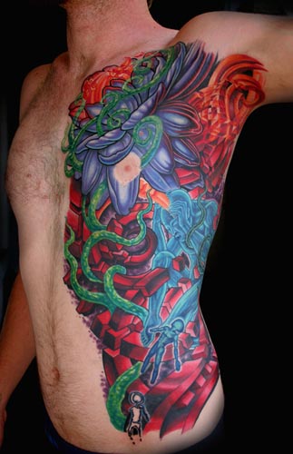 Comments: bio organic flower ribs chest color tattoo