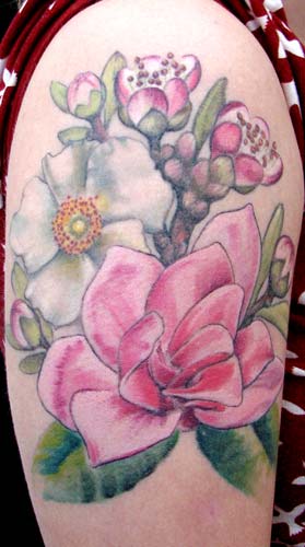 Looking for unique Kim Reed Tattoos pink magnolia and cherokee rose