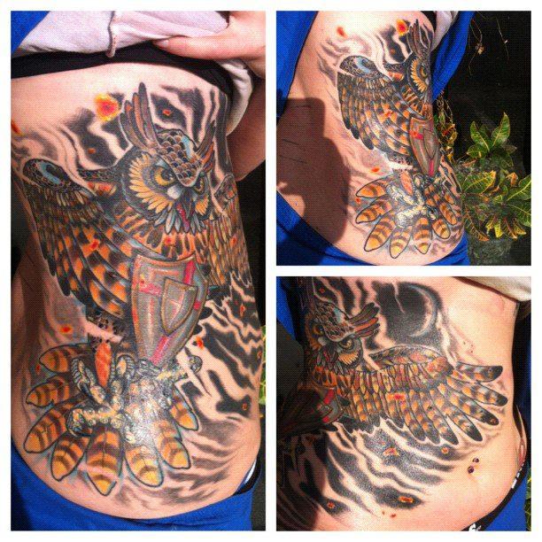 Outlaw Tattoo : Tattoos : Color : Athena Owl Rib Tattoo