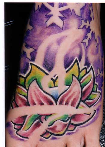 Etc Colorful Flower Tattoo On The Foot Unique And Cool