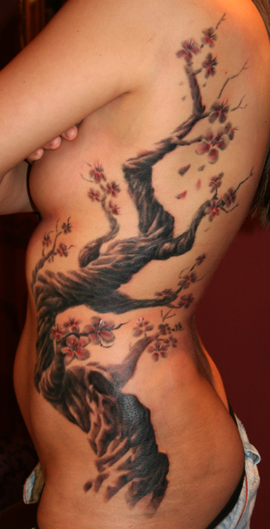 Phil Young Hope Gallery Tattoos Flower Cherry Blossom Cherry ribs