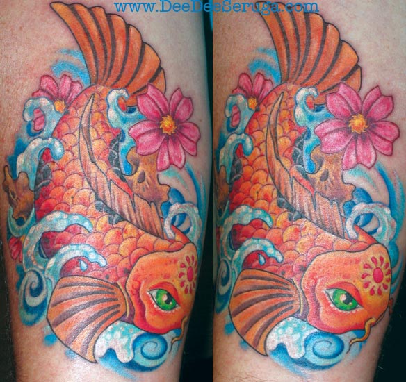 waves tattoos. Color Tattoos. Koi in Waves
